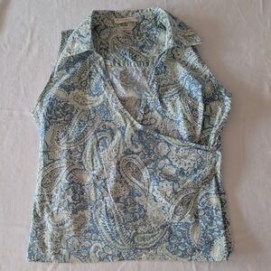 Sleeveless Paisley Print Collared Surplice Top Womens 14 Stretch Cotton Spring